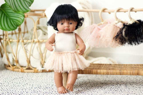 Strój baletnicy body i spódniczka tutu dla lalki Miniland 38 cm - beżowy
