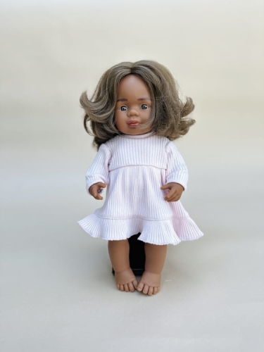 Sukienka dla lalki Miniland 38 cm - prążek, jasny róż