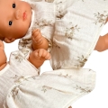 Sukienka muślinowa dla lalki Miniland 21 cm i Paola Reina Peques 21 cm - beżowe kwiaty na kremie