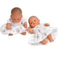 Sukienka muślinowa dla lalki Miniland 21 cm i Paola Reina Peques 21 cm - biała w różowe kwiaty