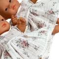 Sukienka muślinowa dla lalki Miniland 21 cm i Paola Reina Peques 21 cm - biała w różowe kwiaty