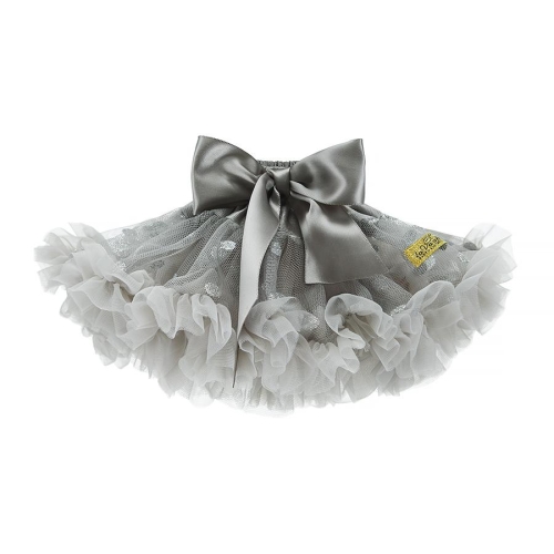 Spódniczka tutu dla lalki Miniland 38 cm, Paola Reina 34 cm i Minikane 34 cm - szara w srebrne grochy