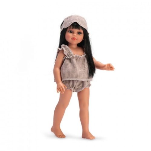 Lalka Hiszpańska 40 cm ASI 0517670 Sabrina, klasyczna, cała z winylu, średnio długie czarne włosy z grzywką, w ubranku