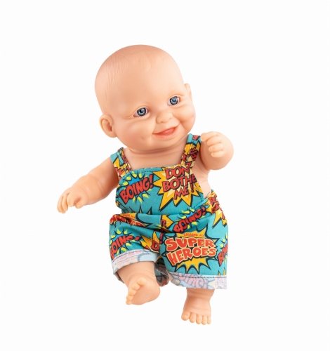 Lalka Hiszpańska 21 cm Paola Reina 00214 Peques, bobas cały z winylu, chłopiec, spodenki ogrodniczki