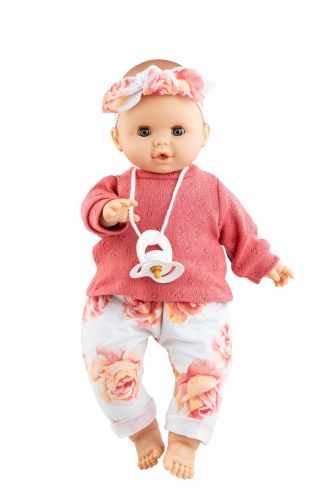 Lalka Hiszpańska 36 cm Paola Reina 08051 Sonia, bobas miękki brzuszek, zamyka oczy, płacze, mówi: mama, papa, bez włosów, w ubranku