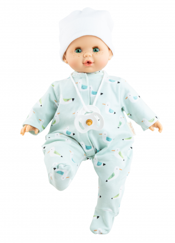 Lalka Hiszpańska 36 cm Paola Reina 08050 Alex, bobas miękki brzuszek, zamyka oczy, płacze, mówi: mama, papa, bez włosów, w ubranku