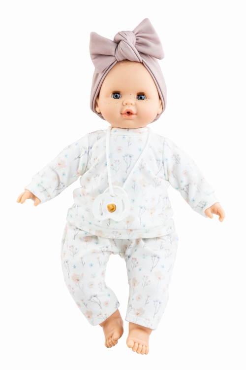 Lalka Hiszpańska 36 cm Paola Reina 08045 Sonia, bobas miękki brzuszek, zamyka oczy, płacze, mówi: mama, papa, bez włosów, w ubranku