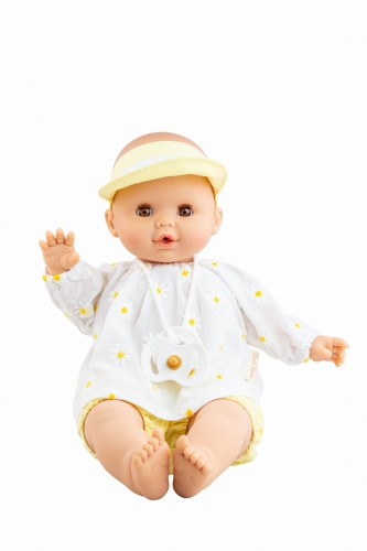 Lalka Hiszpańska 36 cm Paola Reina 08049 Sonia, bobas miękki brzuszek, zamyka oczy, płacze, mówi: mama, papa, bez włosów, w ubranku
