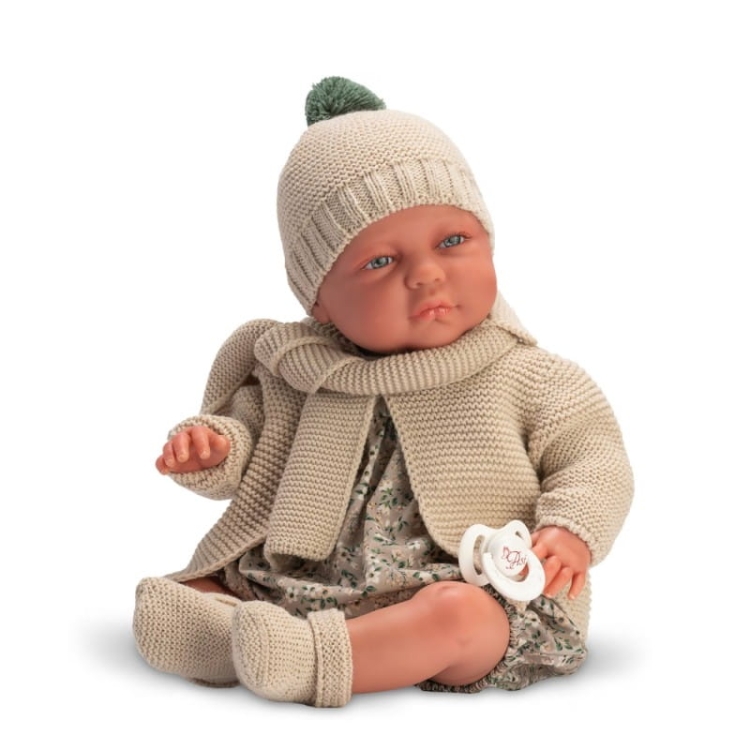 Lalka Hiszpańska 46 cm ASI 0497820 Reborn Javier, bobas bez włosów, miękki brzuszek, smoczek