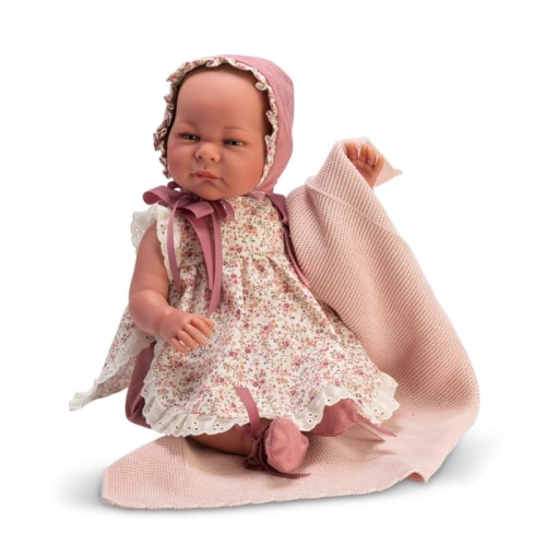 Lalka Hiszpańska 46 cm ASI 0468090 Reborn Mauren, bobas bez włosów, miękki brzuszek, kocyk