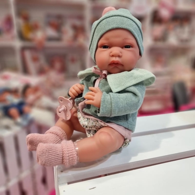 Lalka Hiszpańska 33 cm Antonio Juan 60150 Baby Toneta, bobas cały z winylu, dziewczynka, ubranko, smoczek, poduszka