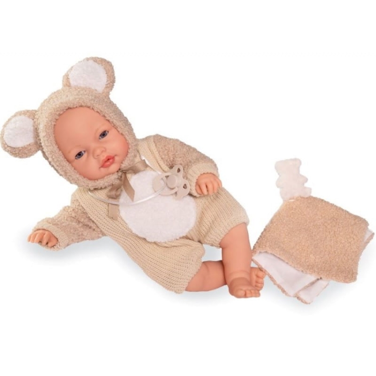 Lalka Hiszpańska 37 cm Antonio Juan 14364 Bimba, bobas miękki brzuszek, płacze, zamyka oczy, rzęsy, w ubranku, kocyk przytulanka, smoczek