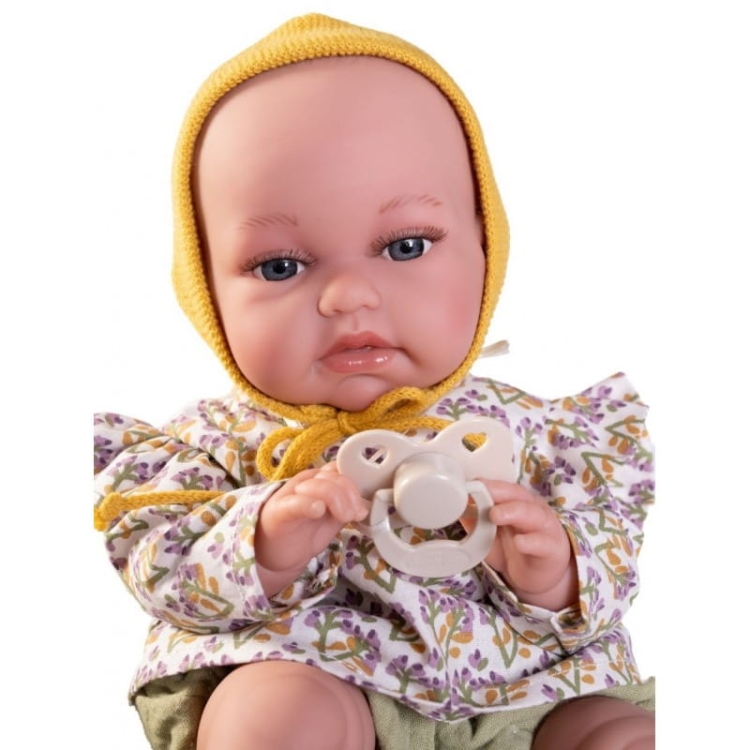 Lalka Hiszpańska 34 cm Antonio Juan 70365 Baby Toneta Posturitas, bobas, miękki brzuszek, w ciele stelaż, który pozwala na zmiany pozycji, w ubranku, smoczek, kocyk / kołderka