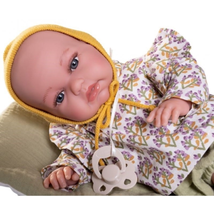 Lalka Hiszpańska 34 cm Antonio Juan 70365 Baby Toneta Posturitas, bobas, miękki brzuszek, w ciele stelaż, który pozwala na zmiany pozycji, w ubranku, smoczek, kocyk / kołderka