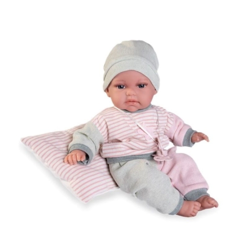 Lalka Hiszpańska 34 cm Antonio Juan 70331 Baby Toneta, bobas, miękki brzuszek, gaworzy, w ubranku, smoczek, poduszka