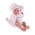 Lalka Hiszpańska 42 cm Antonio Juan 50419 Erika, bobas cały z winylu, dziewczynka, bez włosów, rzęsy, w ubranku, smoczek, zabawka pluszowa marchewka