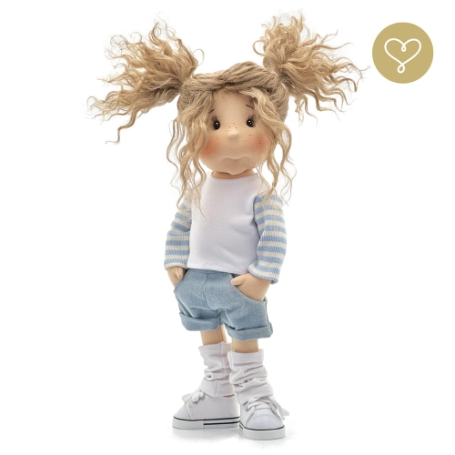 Biała bluzka rękawy w paski niebieskie dla lalki 38 cm Lullu Dolls