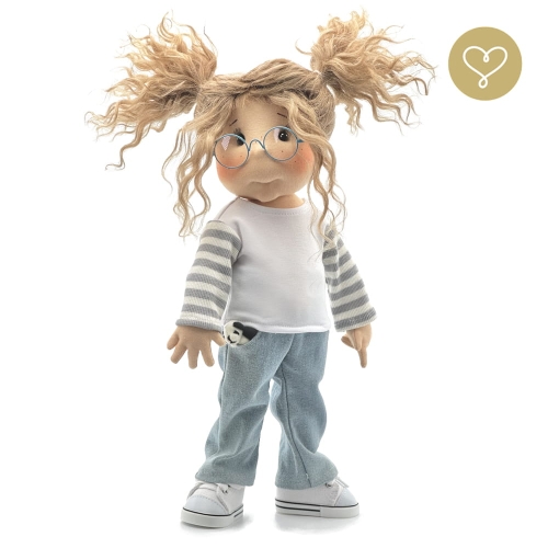 Biała bluzka rękawy w paski szare dla lalki 38 cm Lullu Dolls