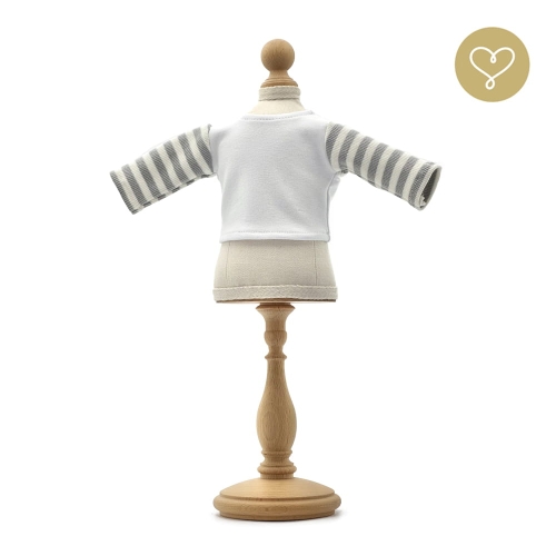 Biała bluzka rękawy w paski szare dla lalki 38 cm Lullu Dolls