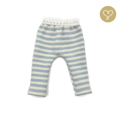 Prążkowane legginsy w biało-jasnoniebieskie paski dla lalki 38 cm Lullu Dolls