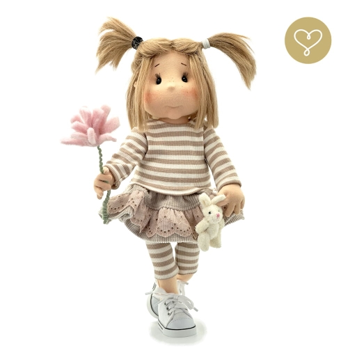 Prążkowane legginsy 2 w biało-beżowe paski dla lalki 38 cm Lullu Dolls