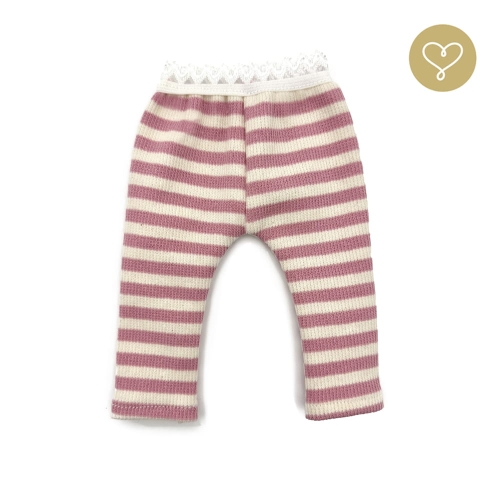 Prążkowane legginsy 3 w biało-różowe paski dla lalki 38 cm Lullu Dolls