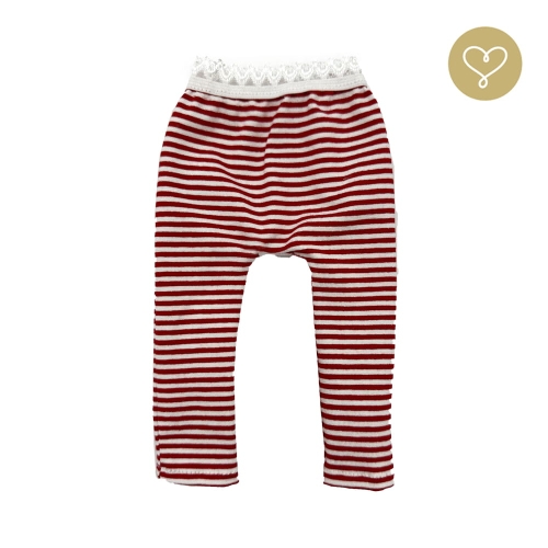Bawełniane legginsy 4 w biało-czerwone paski dla lalki 38 cm Lullu Dolls