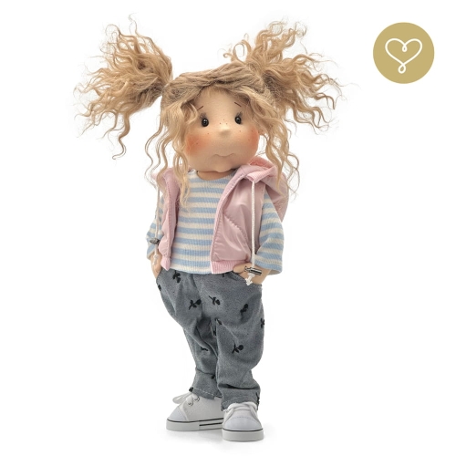 Spodnie jeansowe szare długie 2 dla lalki 38 cm Lullu Dolls  haftowe wzorki, kieszenie