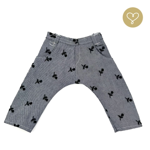 Spodnie jeansowe szare długie 2 dla lalki 38 cm Lullu Dolls  haftowe wzorki, kieszenie