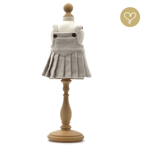 Sukienka sztruksowa 2 dla lalki 38 cm Lullu Dolls jasnobeżowa na ramiączkach, z przodu kieszonka