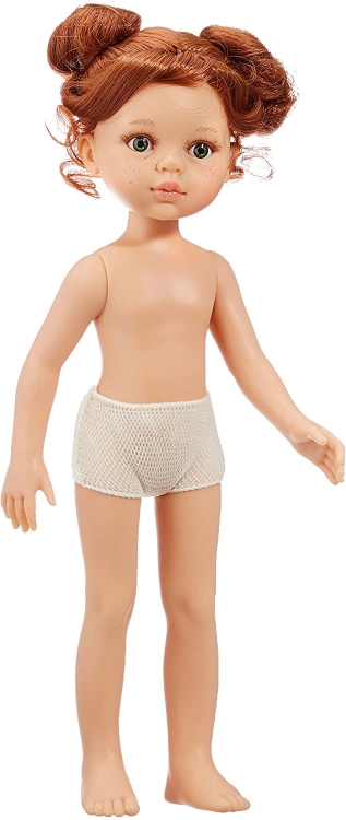 Lalka Hiszpańska 32 cm Paola Reina Amigas 14442 Cristi, klasyczna, cała z winylu, w majteczkach, bez ubranka, zielone oczy, piegi na buzi, rude falowane włosy spięte w dwa koczki