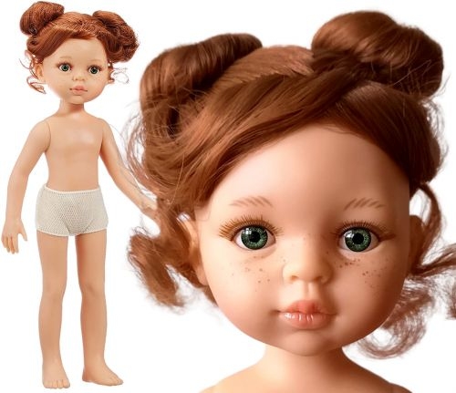 Lalka Hiszpańska 32 cm Paola Reina Amigas 14442 Cristi, klasyczna, cała z winylu, w majteczkach, bez ubranka, zielone oczy, piegi na buzi, rude falowane włosy spięte w dwa koczki