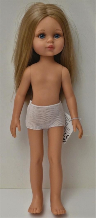 Lalka Hiszpańska 32 cm Paola Reina Amigas 14506 Carla, klasyczna, cała z winylu, w majteczkach, bez ubranka, proste blond włosy do pasa, niebieskie oczy