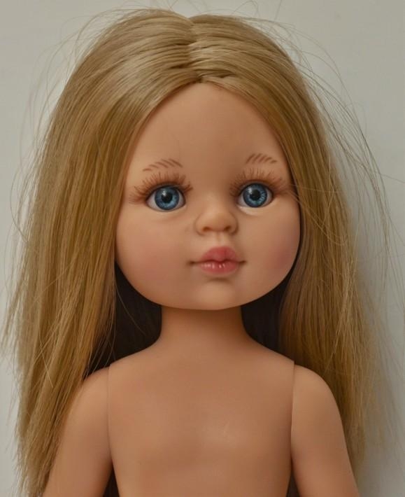 Lalka Hiszpańska 32 cm Paola Reina Amigas 14506 Carla, klasyczna, cała z winylu, w majteczkach, bez ubranka, proste blond włosy do pasa, niebieskie oczy