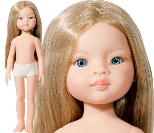 Lalka Hiszpańska 32 cm Paola Reina Amigas 14763 Liu, klasyczna, cała z winylu, w majteczkach, bez ubranka, proste blond włosy do pasa, niebieskie oczy