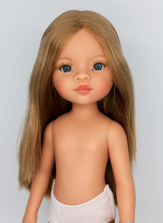 Lalka Hiszpańska 32 cm Paola Reina Amigas 14763 Liu, klasyczna, cała z winylu, w majteczkach, bez ubranka, proste blond włosy do pasa, niebieskie oczy