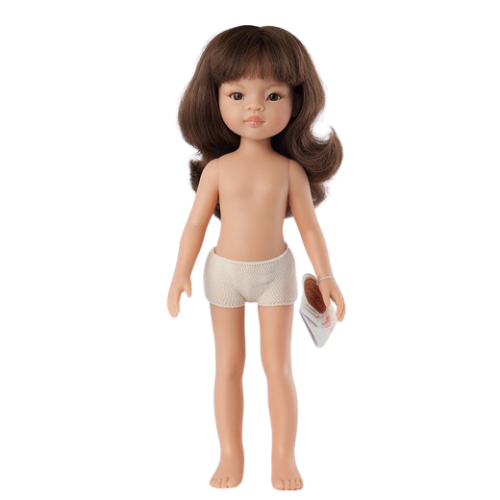 Lalka Hiszpańska 32 cm Paola Reina Amigas 14767 Mali, klasyczna, cała z winylu, w majteczkach, bez ubranka, brązowe włosy z grzywką, długość do pasa, brązowe oczy
