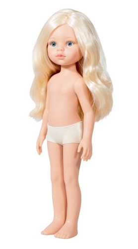 Lalka Hiszpańska 32 cm Paola Reina Amigas 14771 Claudia, klasyczna, cała z winylu, w majteczkach, bez ubranka, niebieskie oczy, jasnoblond włosy do pasa