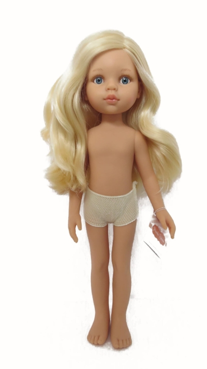 Lalka Hiszpańska 32 cm Paola Reina Amigas 14771 Claudia, klasyczna, cała z winylu, w majteczkach, bez ubranka, niebieskie oczy, jasnoblond włosy do pasa