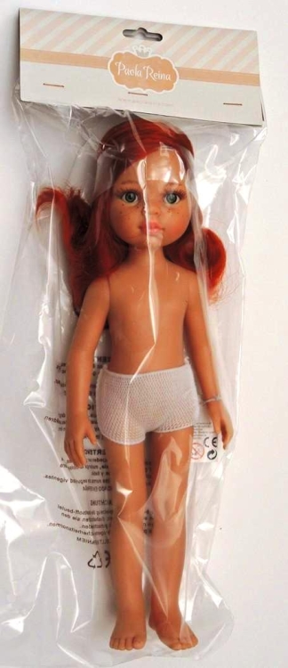 Lalka Hiszpańska 32 cm Paola Reina Amigas 14777 Cristi, klasyczna, cała z winylu, w majteczkach, bez ubranka, rude włosy do pasa, zielone oczy, piegi na buzi