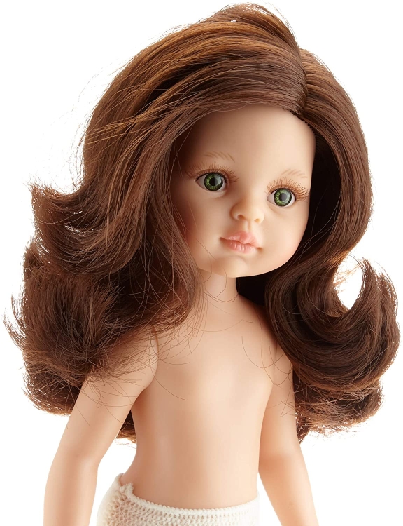 Lalka Hiszpańska 32 cm Paola Reina Amigas 14779 Carol, klasyczna, cała z winylu, w majteczkach, bez ubranka, ciemne brązowe włosy do pasa, zielone oczy