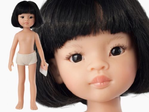 Lalka Hiszpańska 32 cm Paola Reina Amigas 14799 Liu, klasyczna, cała z winylu, w majteczkach, bez ubranka, proste czarne włosy do ramion z grzywką, ciemne oczy