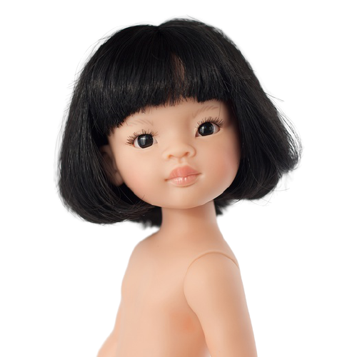 Lalka Hiszpańska 32 cm Paola Reina Amigas 14799 Liu, klasyczna, cała z winylu, w majteczkach, bez ubranka, proste czarne włosy do ramion z grzywką, ciemne oczy