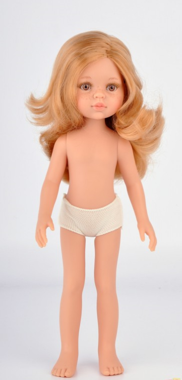 Lalka Hiszpańska 32 cm Paola Reina Amigas 14803 Dasha, klasyczna, cała z winylu, w majteczkach, bez ubranka, złotoblond włosy do pasa, brązowe oczy, piegi na buzi