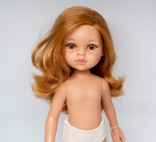 Lalka Hiszpańska 32 cm Paola Reina Amigas 14803 Dasha, klasyczna, cała z winylu, w majteczkach, bez ubranka, złotoblond włosy do pasa, brązowe oczy, piegi na buzi