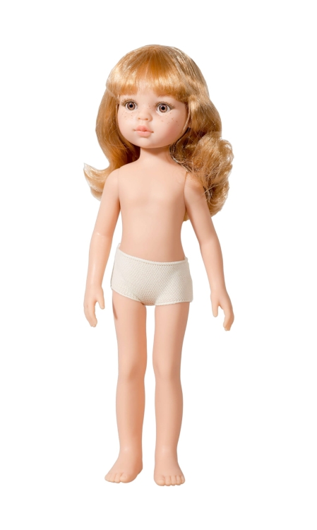 Lalka Hiszpańska 32 cm Paola Reina Amigas 14805 Dasha, klasyczna, cała z winylu, w majteczkach, bez ubranka, złotoblond włosy z grzywką, brązowe oczy, piegi na buzi