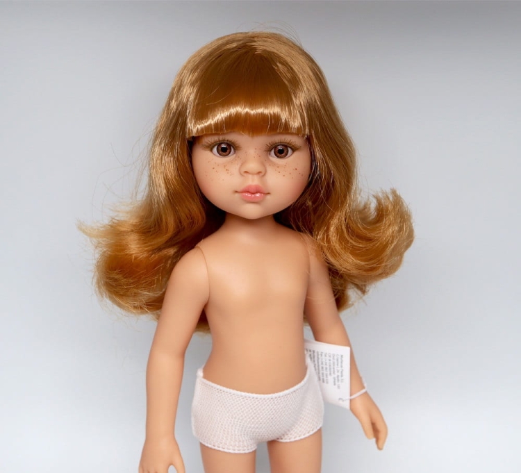 Lalka Hiszpańska 32 cm Paola Reina Amigas 14805 Dasha, klasyczna, cała z winylu, w majteczkach, bez ubranka, złotoblond włosy z grzywką, brązowe oczy, piegi na buzi