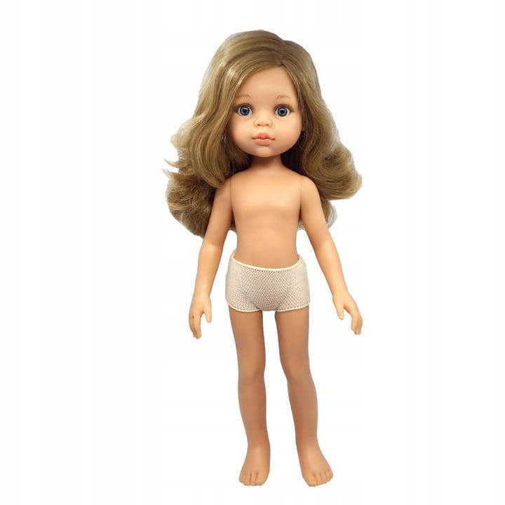 Lalka Hiszpańska 32 cm Paola Reina Amigas 14802 Carla, klasyczna, cała z winylu, w majteczkach, bez ubranka, blond włosy, szaro-niebieskie oczy