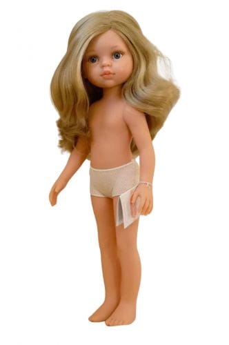 Lalka Hiszpańska 32 cm Paola Reina Amigas 14802 Carla, klasyczna, cała z winylu, w majteczkach, bez ubranka, blond włosy, szaro-niebieskie oczy