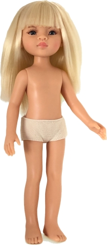 Lalka Hiszpańska 32 cm Paola Reina Amigas 14833 Manica, klasyczna, cała z winylu, w majteczkach, bez ubranka, proste jasnoblond włosy z grzywką, szaro-niebieskie oczy